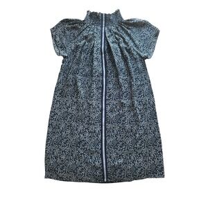 Rungolee Brooklyn Dress Size XS Blue Smocked Mock Neck Short Sleeve Front Stripe